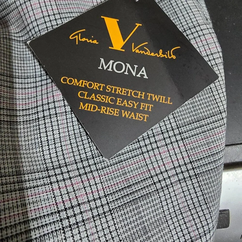Gloria Vanderbilt Mona Gray Plaid Pants Stretch Pockets NWT - Picture 5 of 5